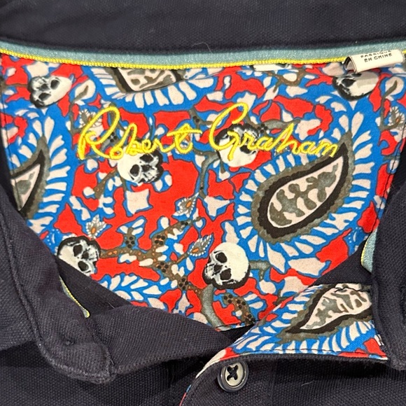 Robert Graham Blue&white Polo Shirt Mens Large Stretch Comfort Golf Casual Skull - Picture 3 of 10